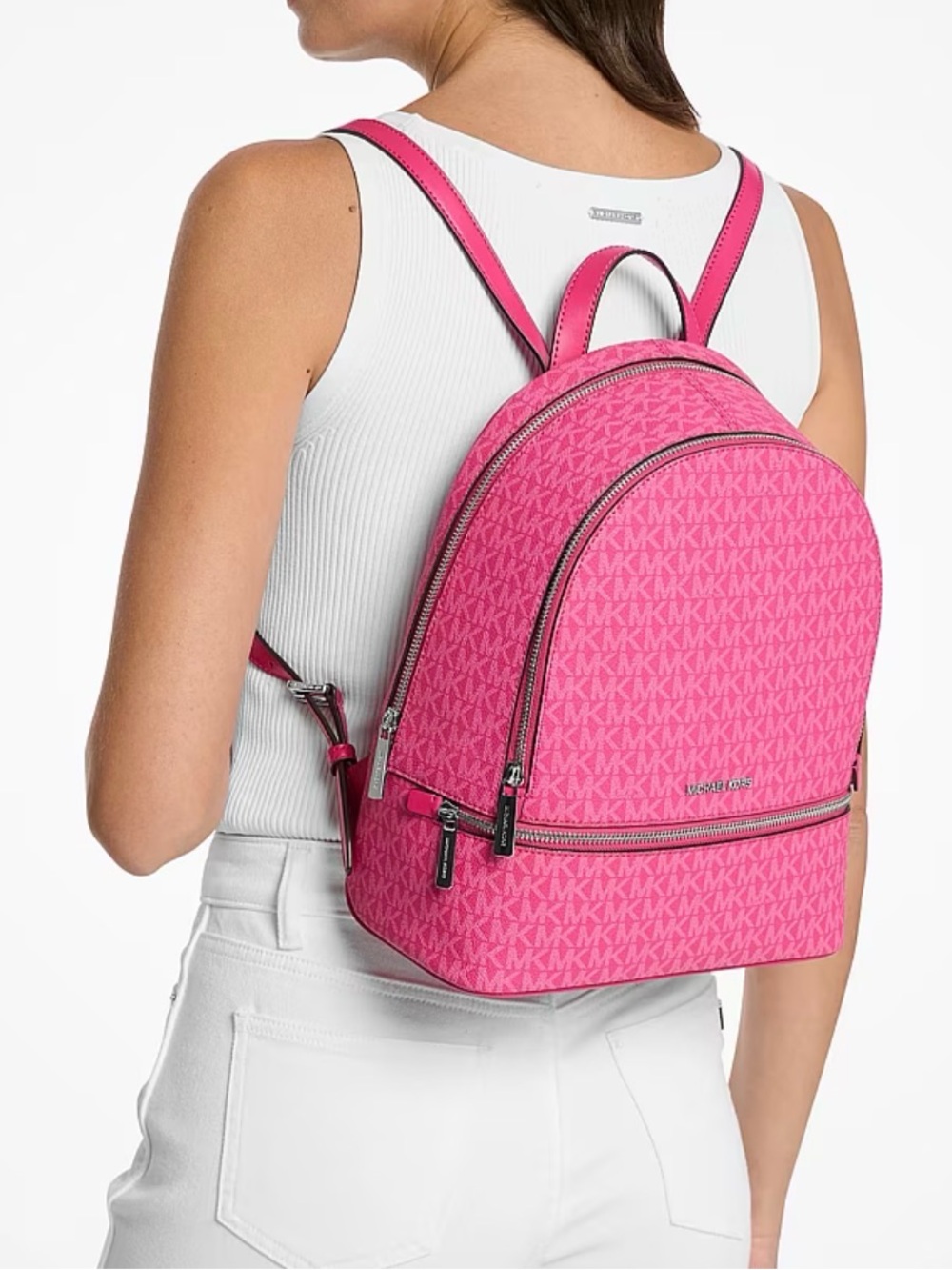 Michael Kors Rhea Hot Pink Signature Dome Backpack